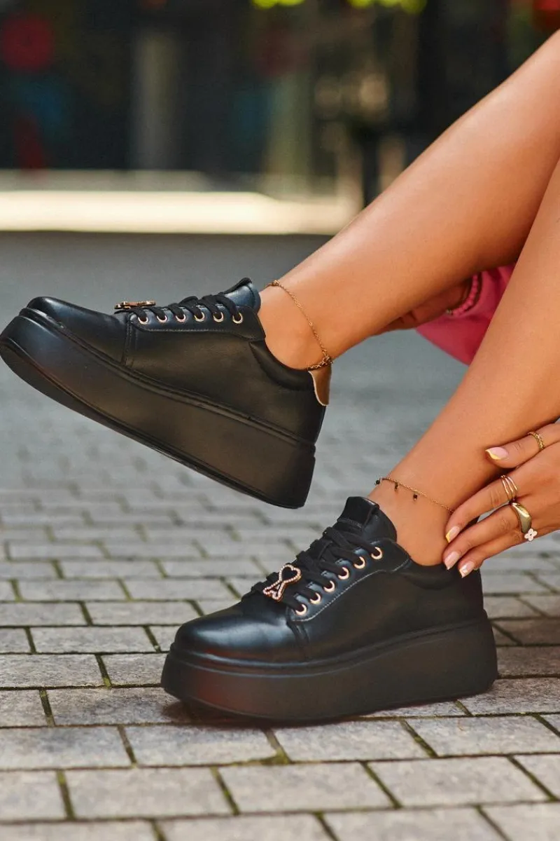 Clearance Buty damskie Vinceza Damskie Skórzane Sneakersy Na Platformie Czarne Vinceza 66700