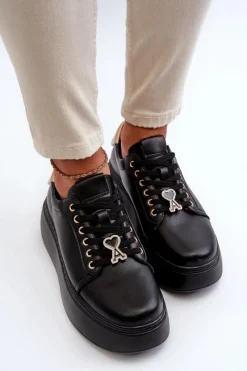 Clearance Buty damskie Vinceza Damskie Skórzane Sneakersy Na Platformie Czarne Vinceza 66700