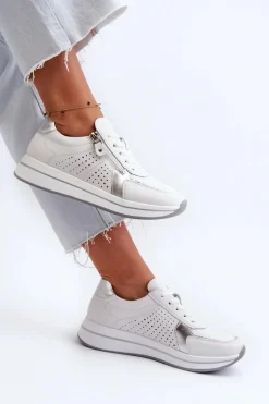 Hot Damskie Skórzane Sneakersy Na Platformie Białe Ligustra Damskie Sneakersy Damskie