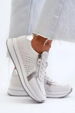 Hot Damskie Skórzane Sneakersy Na Platformie Białe Ligustra Damskie Sneakersy Damskie