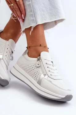Hot Damskie Skórzane Sneakersy Na Platformie Białe Ligustra Damskie Sneakersy Damskie
