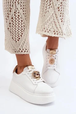 Best CheBello Damskie Skórzane Sneakersy 4411 Białe Biały