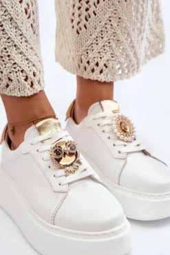 Best CheBello Damskie Skórzane Sneakersy 4411 Białe Biały