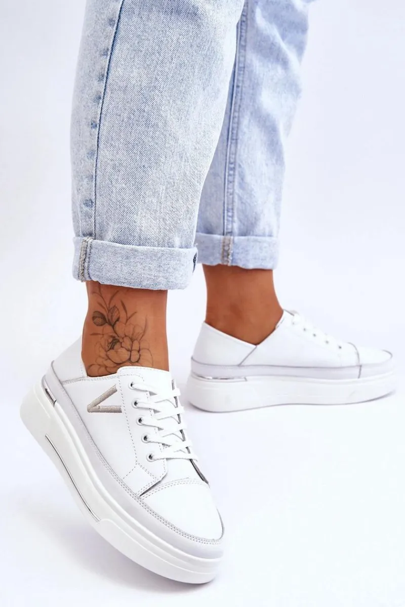 Damskie Skórzane Sportowe Buty Na Platformie Białe Saul Damskie Sneakersy Damskie