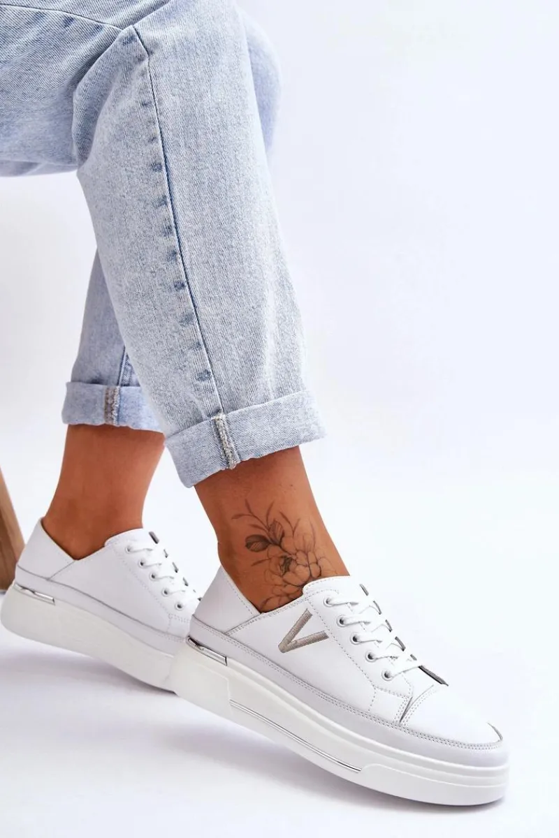 Damskie Skórzane Sportowe Buty Na Platformie Białe Saul Damskie Sneakersy Damskie