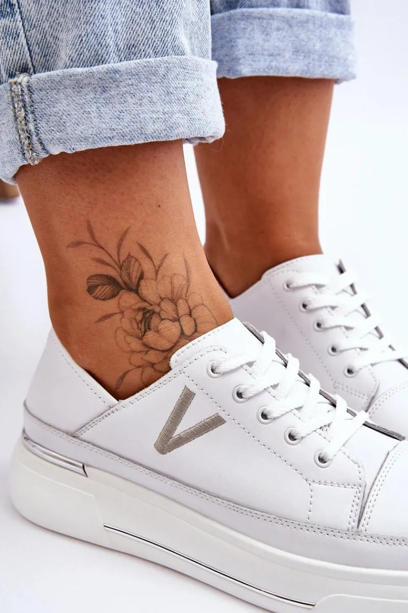 Damskie Skórzane Sportowe Buty Na Platformie Białe Saul Damskie Sneakersy Damskie