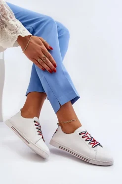 Sale Damskie Skórzane Tenisówki Białe Litzy Damskie Trampki Damskie Niskie