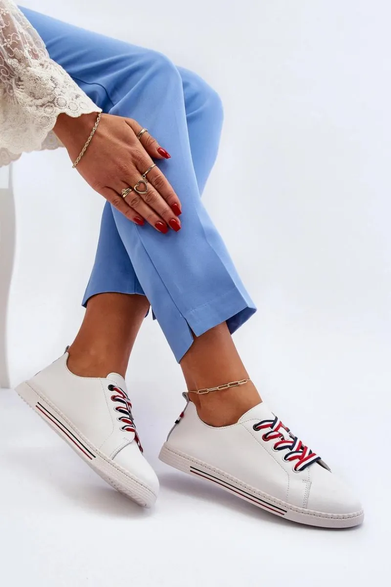 Sale Damskie Skórzane Tenisówki Białe Litzy Damskie Trampki Damskie Niskie