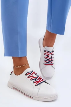Sale Damskie Skórzane Tenisówki Białe Litzy Damskie Trampki Damskie Niskie