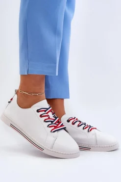 Sale Damskie Skórzane Tenisówki Białe Litzy Damskie Trampki Damskie Niskie