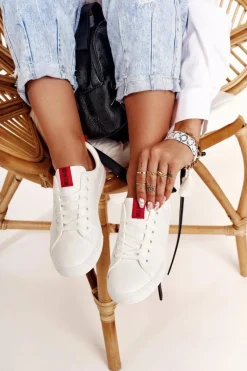 New Big Star Shoes Damskie Skórzane Tenisówki Z Tasiemką BIG STAR DD274685 Białe Biały