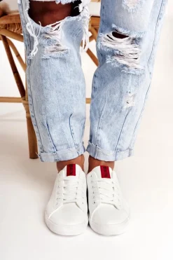 New Big Star Shoes Damskie Skórzane Tenisówki Z Tasiemką BIG STAR DD274685 Białe Biały