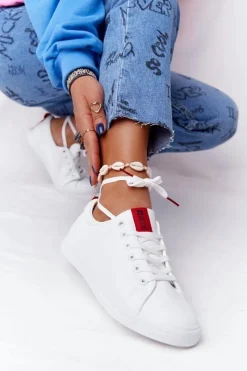 New Big Star Shoes Damskie Skórzane Tenisówki Z Tasiemką BIG STAR DD274685 Białe Biały