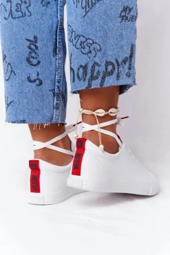 New Big Star Shoes Damskie Skórzane Tenisówki Z Tasiemką BIG STAR DD274685 Białe Biały