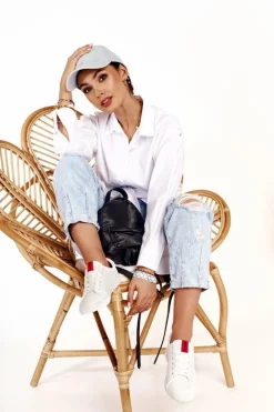 New Big Star Shoes Damskie Skórzane Tenisówki Z Tasiemką BIG STAR DD274685 Białe Biały