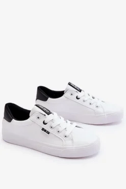 Discount Damskie Skórzane Tenisówki Big Star EE274312 Biało-Czarne Damskie Trampki Damskie Niskie|Trampki Damskie Big Star