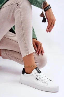 Discount Damskie Skórzane Tenisówki Big Star EE274312 Biało-Czarne Damskie Trampki Damskie Niskie|Trampki Damskie Big Star