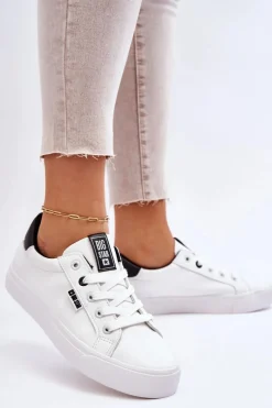 Discount Damskie Skórzane Tenisówki Big Star EE274312 Biało-Czarne Damskie Trampki Damskie Niskie|Trampki Damskie Big Star