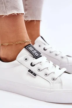 Discount Damskie Skórzane Tenisówki Big Star EE274312 Biało-Czarne Damskie Trampki Damskie Niskie|Trampki Damskie Big Star