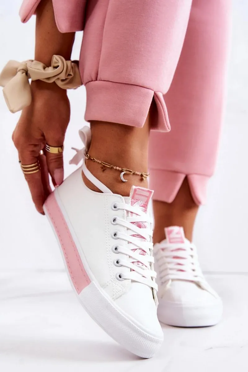 Trampki Damskie Niskie>Boto Damskie Skórzane Tenisówki Biało-Różowe Mikayla