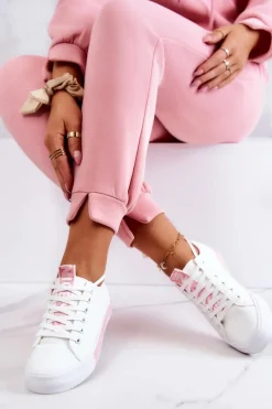 Trampki Damskie Niskie>Boto Damskie Skórzane Tenisówki Biało-Różowe Mikayla