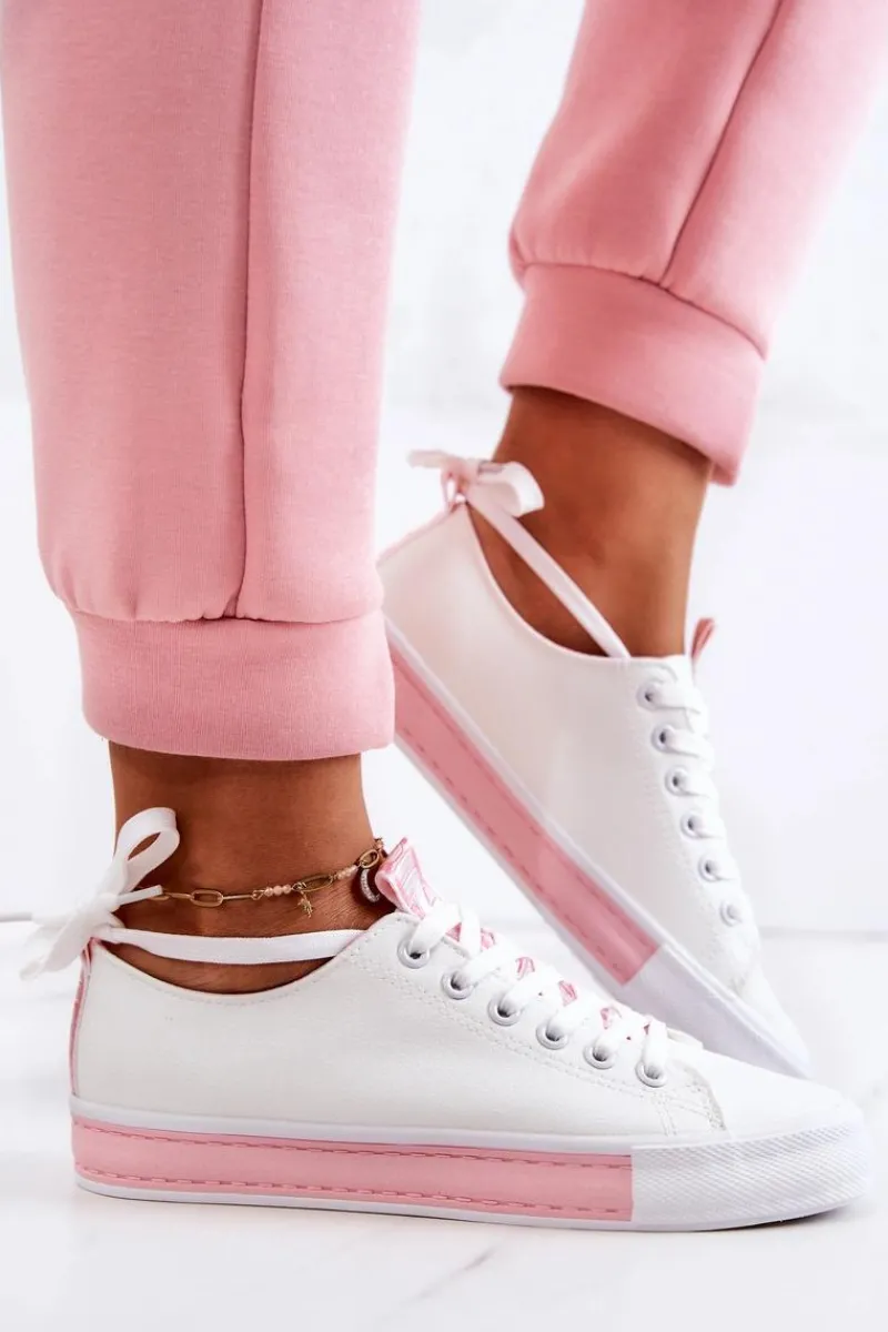 Trampki Damskie Niskie>Boto Damskie Skórzane Tenisówki Biało-Różowe Mikayla