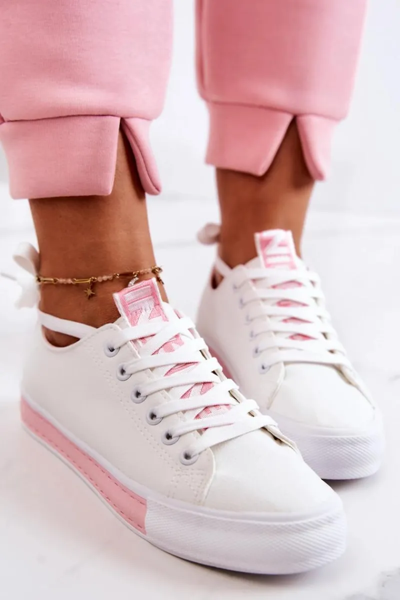 Trampki Damskie Niskie>Boto Damskie Skórzane Tenisówki Biało-Różowe Mikayla