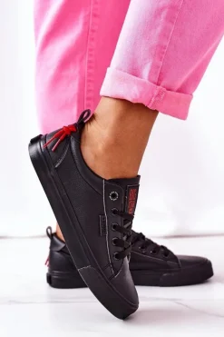 Trampki Damskie Big Star|Trampki Damskie Niskie>Big Star Shoes Damskie Skórzane Tenisówki BIG STAR GG274161 Czarne