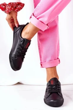 Trampki Damskie Big Star|Trampki Damskie Niskie></noscript>Big Star Shoes Damskie Skórzane Tenisówki BIG STAR GG274161 Czarne