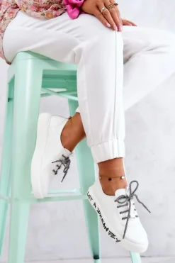 Online Damskie Skórzane Tenisówki Na Platformie Białe Marien Damskie Trampki Damskie Niskie