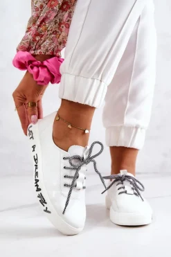 Online Damskie Skórzane Tenisówki Na Platformie Białe Marien Damskie Trampki Damskie Niskie