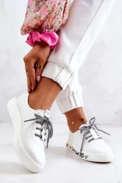 Online Damskie Skórzane Tenisówki Na Platformie Białe Marien Damskie Trampki Damskie Niskie