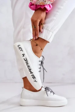 Online Damskie Skórzane Tenisówki Na Platformie Białe Marien Damskie Trampki Damskie Niskie