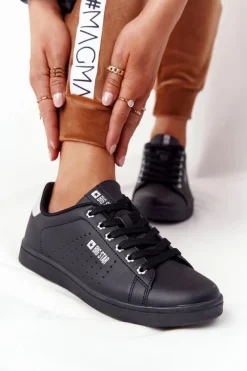 Big Star Shoes Damskie Skórzane Tenisówki BIG STAR DD274586 Czarno-Srebrne