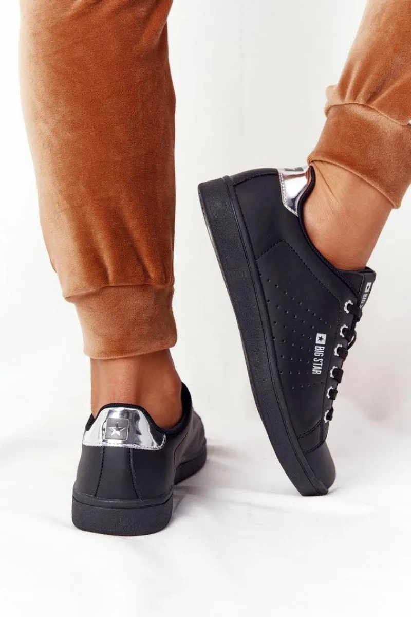 Big Star Shoes Damskie Skórzane Tenisówki BIG STAR DD274586 Czarno-Srebrne