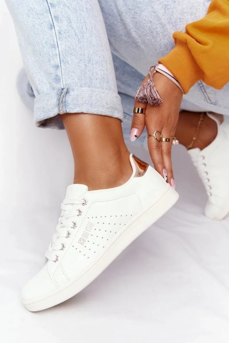 Big Star Shoes Damskie Skórzane Tenisówki BIG STAR DD274583 Biało-Miedziane