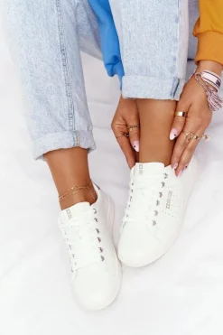 Big Star Shoes Damskie Skórzane Tenisówki BIG STAR DD274583 Biało-Miedziane