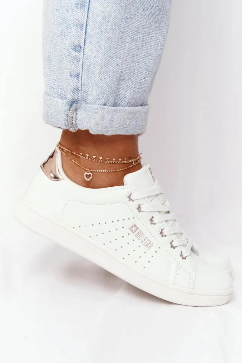 Big Star Shoes Damskie Skórzane Tenisówki BIG STAR DD274583 Biało-Miedziane