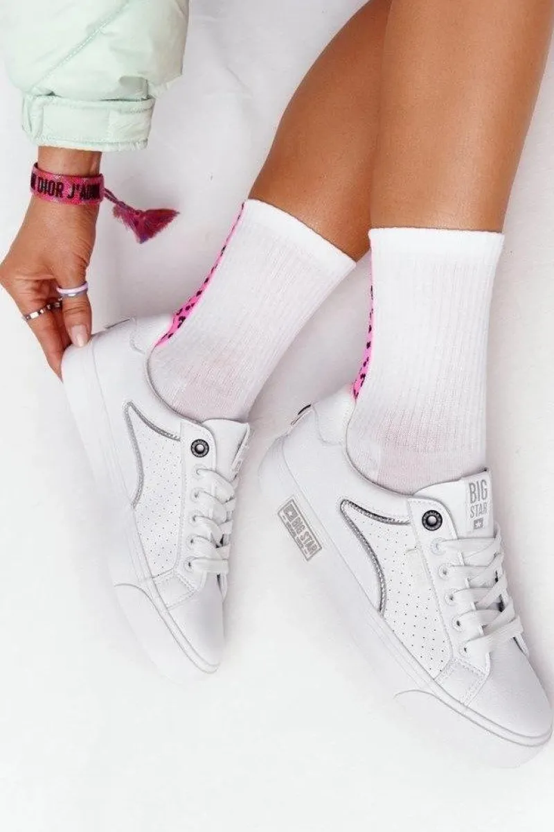 Hot Big Star Shoes Damskie Skórzane Tenisówki BIG STAR HH274075 Biało-Srebrne