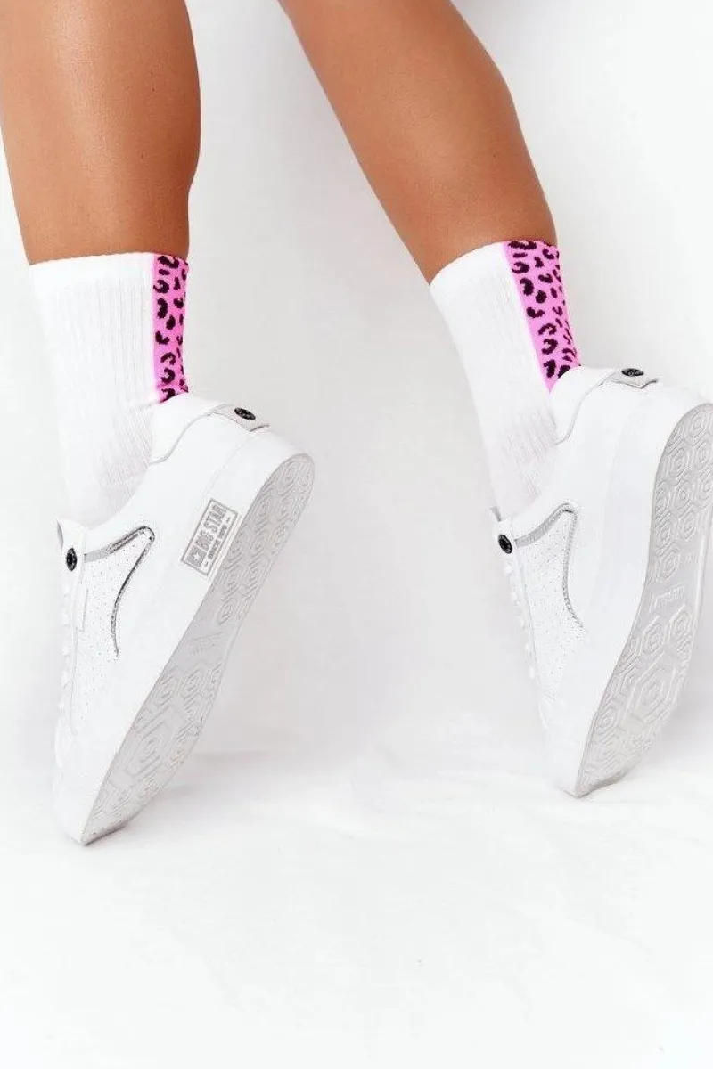 Hot Big Star Shoes Damskie Skórzane Tenisówki BIG STAR HH274075 Biało-Srebrne