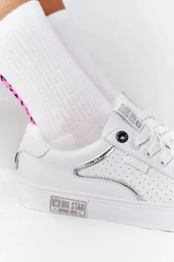 Hot Big Star Shoes Damskie Skórzane Tenisówki BIG STAR HH274075 Biało-Srebrne