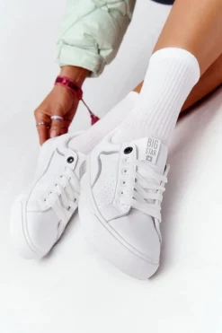 Hot Big Star Shoes Damskie Skórzane Tenisówki BIG STAR HH274075 Biało-Srebrne