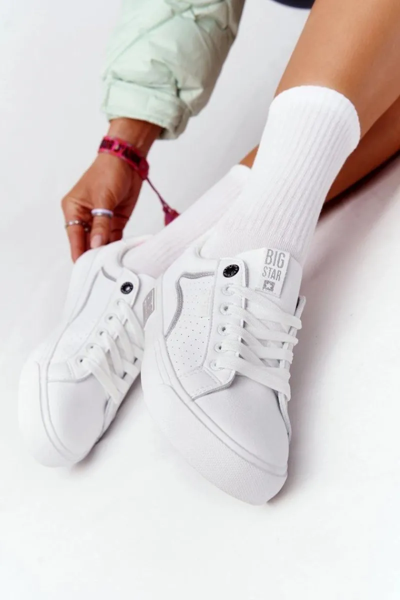 Hot Big Star Shoes Damskie Skórzane Tenisówki BIG STAR HH274075 Biało-Srebrne