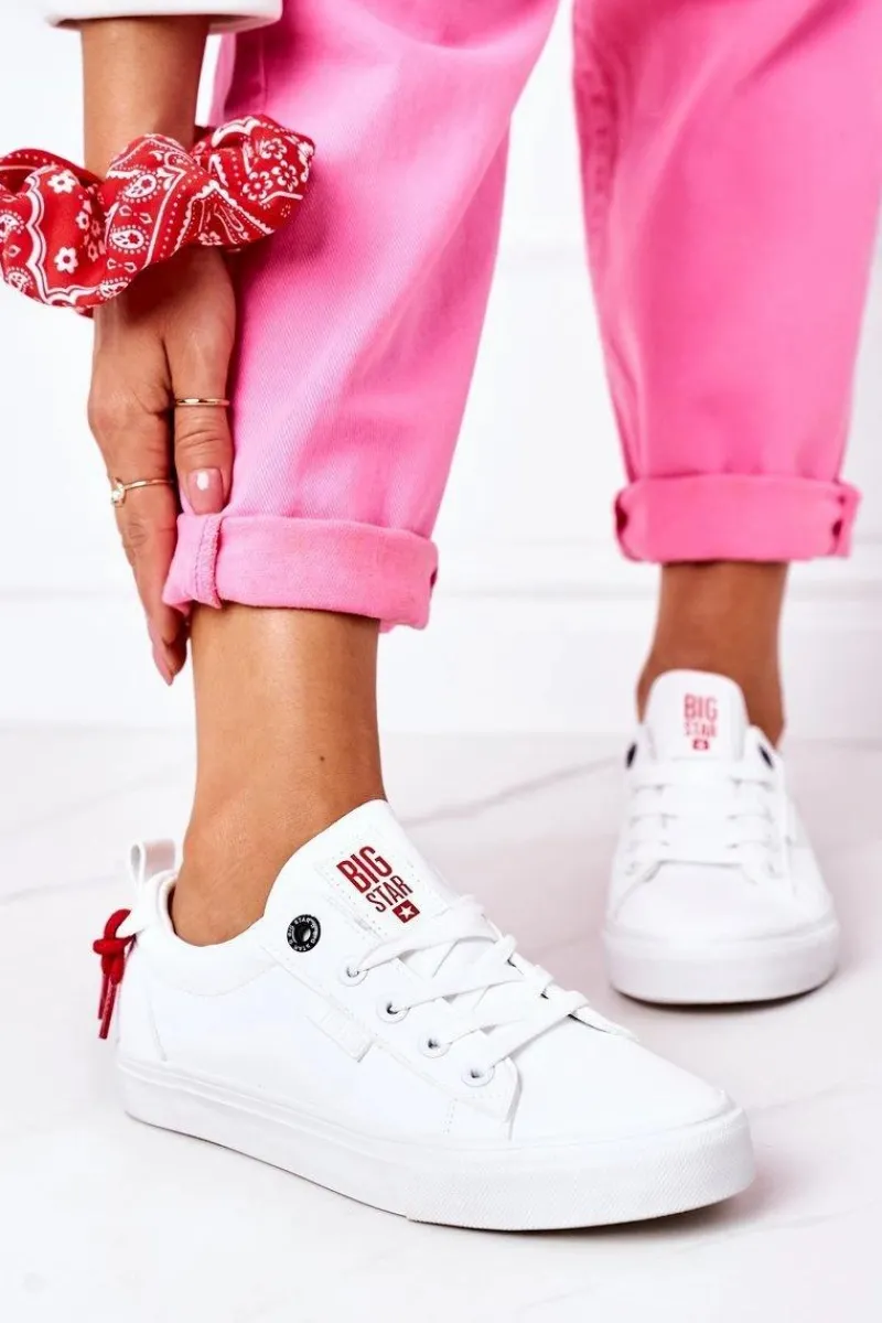 Damskie Skórzane Tenisówki BIG STAR GG274160 Białe Damskie Trampki Damskie Big Star|Trampki Damskie Niskie