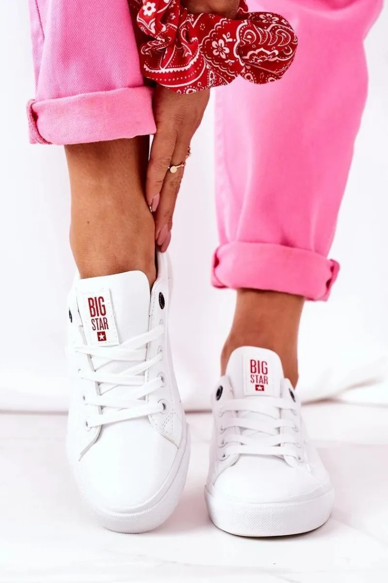 Damskie Skórzane Tenisówki BIG STAR GG274160 Białe Damskie Trampki Damskie Big Star|Trampki Damskie Niskie