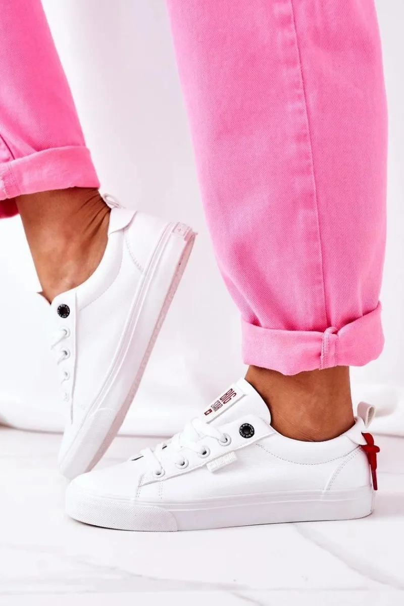 Damskie Skórzane Tenisówki BIG STAR GG274160 Białe Damskie Trampki Damskie Big Star|Trampki Damskie Niskie