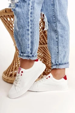 Outlet Big Star Shoes Damskie Skórzane Tenisówki BIG STAR BB274210 Biało Czerwone