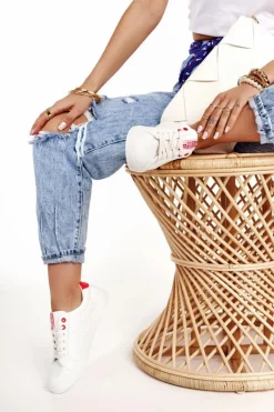 Outlet Big Star Shoes Damskie Skórzane Tenisówki BIG STAR BB274210 Biało Czerwone