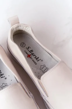 Trampki Damskie Slip-On></noscript>Damskie buty S.Barski Damskie Skórzane Tenisówki Slip-On S.Barski Beżowe