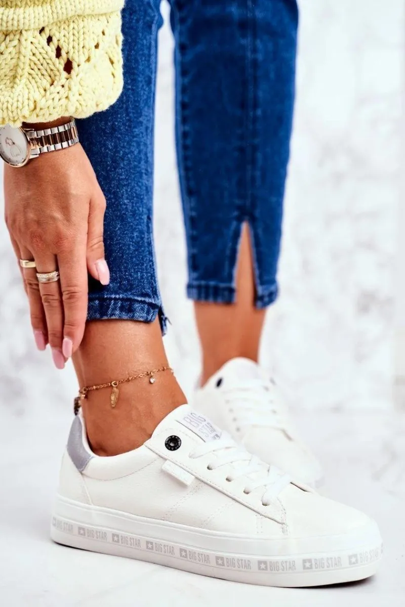 Best Damskie Skórzane Tenisówki Logowana Podeszwa Big Star GG274194 Białe Damskie Trampki Damskie Big Star|Trampki Damskie Niskie